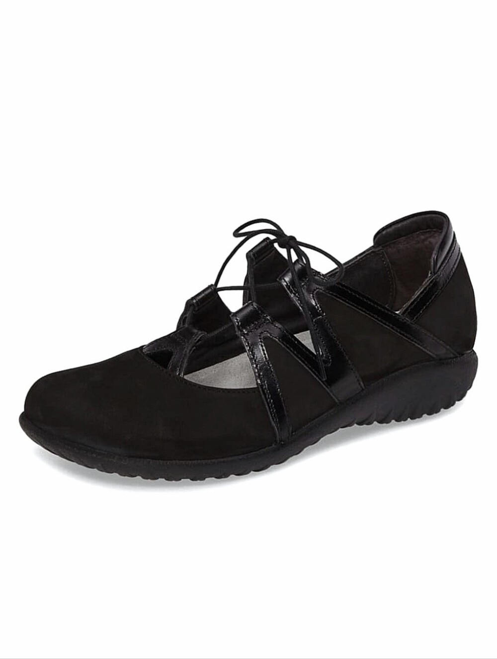 NAOT Timu Mary Jane Black Nubuck Lace Up Comfort Flats